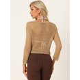 thumbnail image 4 of Unique Hauts à Col en V Torsadé pour Femmes Manches Longues Pull Creux Crop Top Camel S, 4 of 6