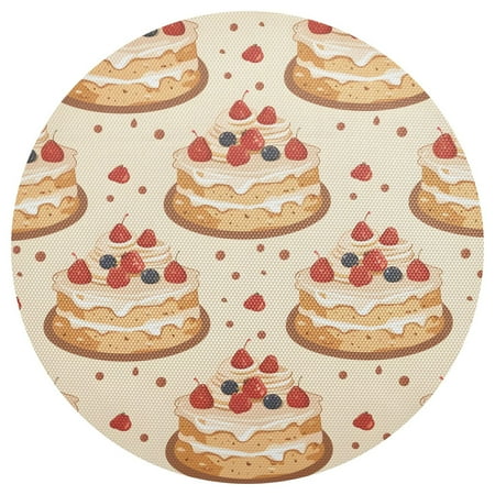 

Ryvnso Strawberry Cake Round Plate Mats Dining Table Placemat 1 Piece for Holiday Decoration