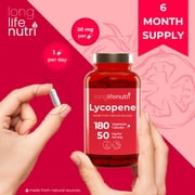 LongLifeNutri Lycopene 50mg, Natural Tomato Extract, 180 Veg Capsules