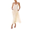 thumbnail image 1 of Vestido de Malla para las Mujeres Sexy Flor Impresión Cuello en V Ajustable Sling Encaje, Elástico Cintura Largo Vestido para la Fiesta Y la Fecha, 1 of 9