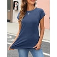 thumbnail image 4 of CUPTACC Women's Tops Basic Lightweight Shirts Summer Trendy Short Sleeve Crew Neck Tee Shirt Business NavyBlue S, 4 of 6
