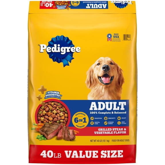 Pedigree High Protein Grilled Steak & Vegetable Flavor Adult Dry Dog Food, 40 lb Bag
