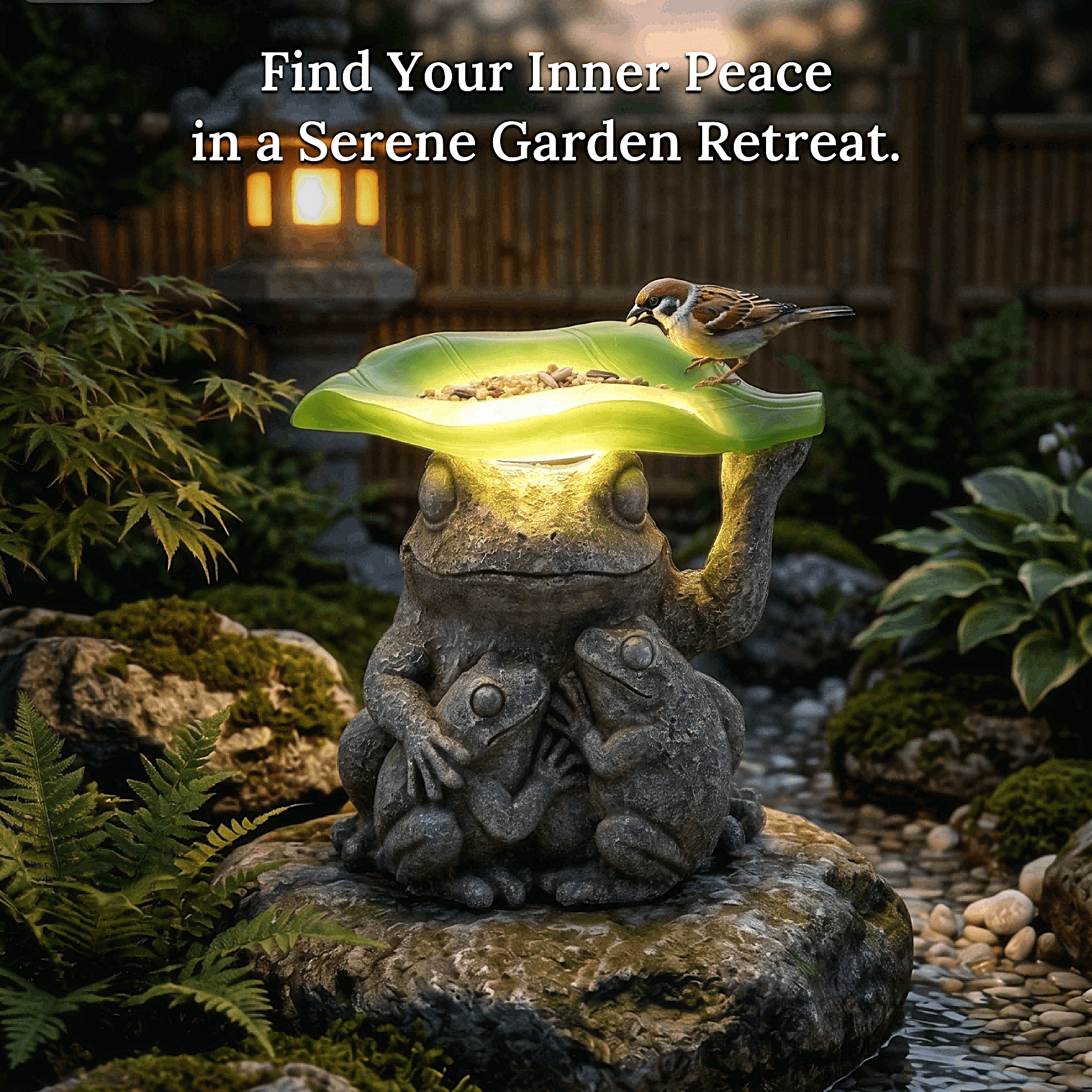 DAK Resin Solar Frog Garden Statue with Bird Feeder and LED Light, Frog Family for Yard Art Solar Garden Light for Patio Lawn Yard Decoration