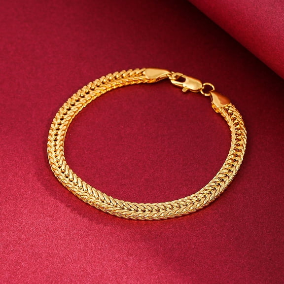 Hot selling exquisite bracelet 6MM men's side fox tail 14K Yellow Gold bracelet