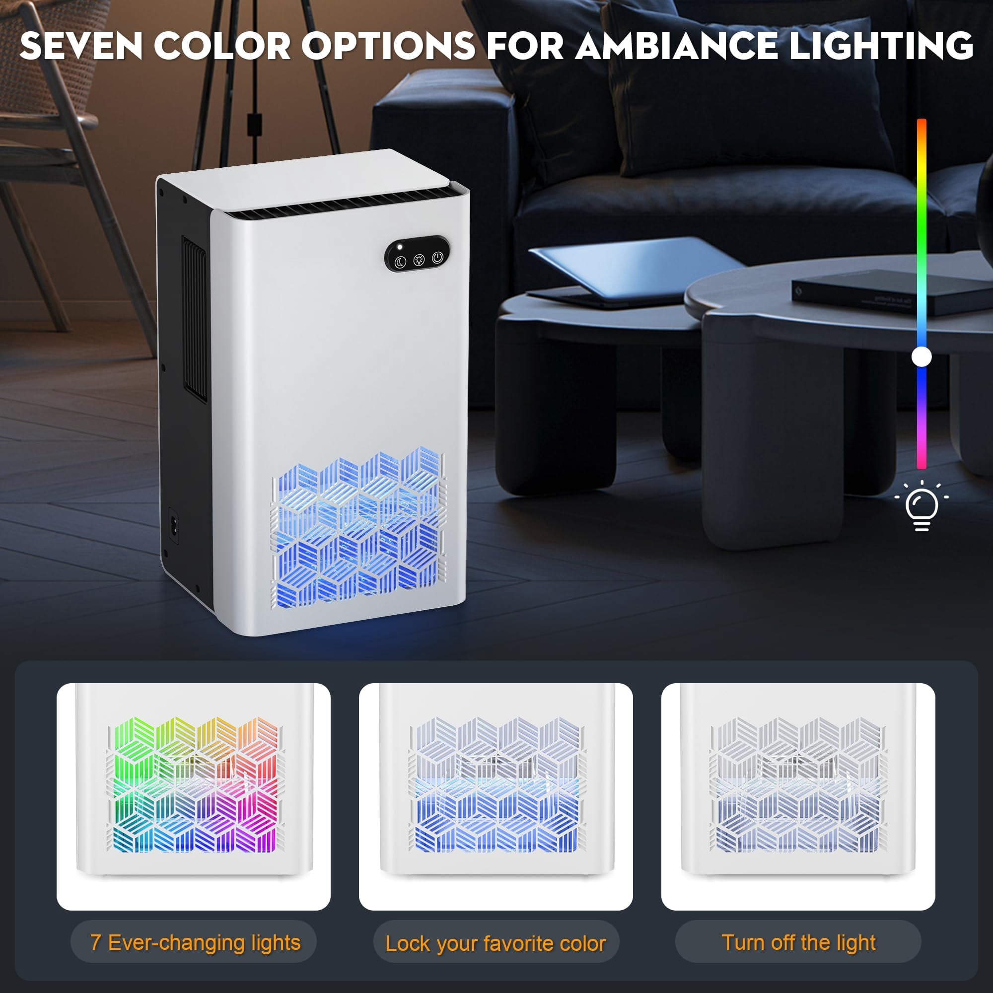 Dehumidifier, 95 OZ Water Tank, 950 sq.ft Dehumidifiers for Home Bedroom Basement Bathroom with Auto Shut Off, 7 Colors LED Light,White