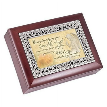 Guardian Angels Rosewood Finish Silver Inlay Jewelry Music Boxâ??Wonderful World