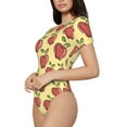 thumbnail image 2 of KLL Women 's Crew Neck Bodysuit Jumpsuits Apple Print Short onesies Stretch T Shirts, 2 of 7