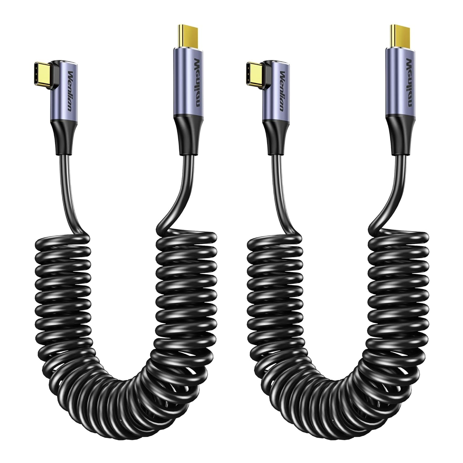 RGHJAR-2-Pack Coiled USB C Cable for CarPlay & Android Auto, 100W/5A PD Fast Charging Type C Cable, 480Mbps Data Sync, Right Angle Design, Stable Connection for iPhone 15/16/17, Samsung Galaxy S24 S2
