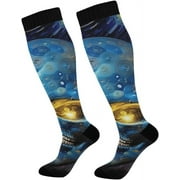 Bestwell Art Starry Sky Skull Compression Socks Women Men Knee High Stockings 1Pair for Sports,Running,Travel100