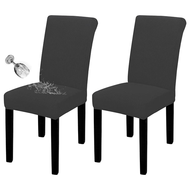 Funda elástica para silla de comedor, fácil de llevar, impermeable, paquete de 2, color gris oscuro