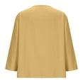 thumbnail image 4 of Sevevn Women's New Solid Color V-neck Three Quarter Sleeve 3/4 Loose Cotton And Linen Top With Decorative Buttons Women Beach Fashion Yellow XXL, 4 of 6