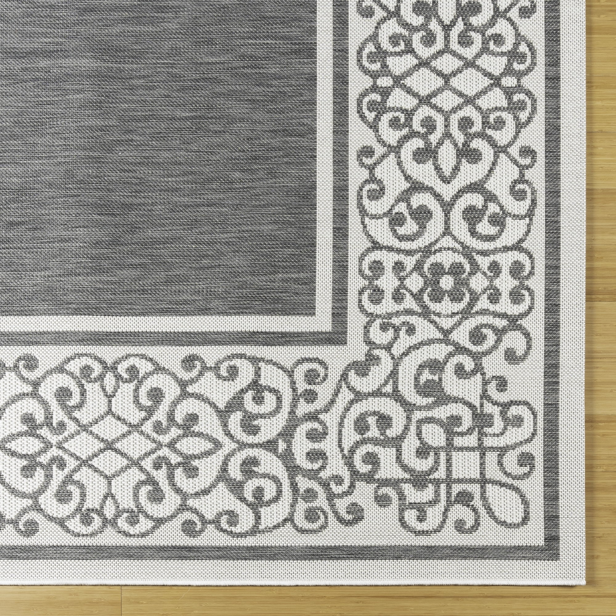 Gertmenian Paseo Tedo Transitional Damask Dk Gray/White Area Outdoor Rug, 5x7