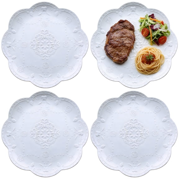 4 Pcs Ceramic Embossed Butterfly Dinner Plates, 6.1 in White Porcelain Dessert Dishes with Lace Edge, European Royal Style Small Side Plates for Appetizers, Snacks, Salads