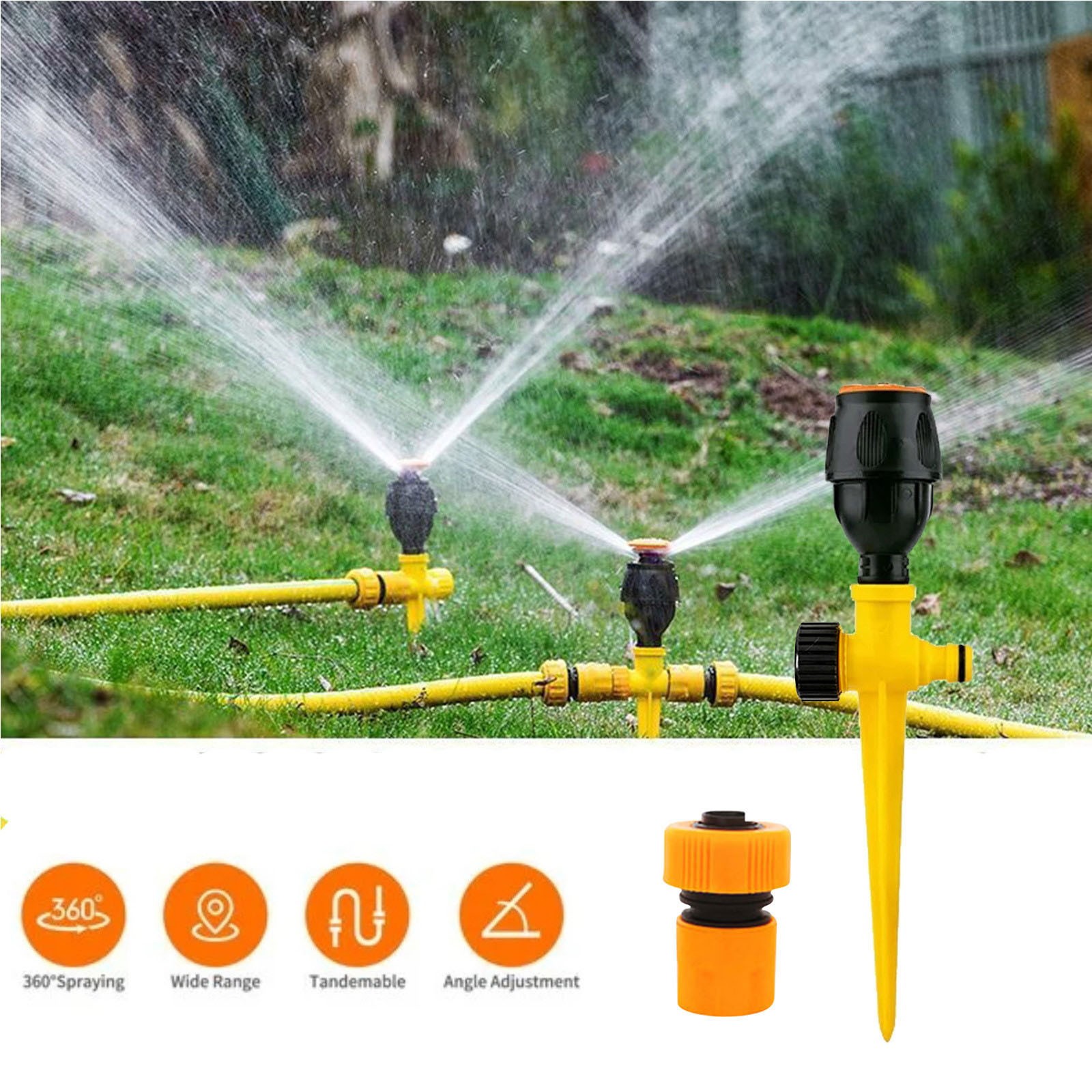 YiFudd Above Ground Sprinkler System, 360掳 Rotation Auto Irrigation