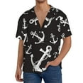 thumbnail image 7 of Lsque Anchor print Men's Cuban Collar Short Sleeve Shirt Summer Beachwear Casual Button Down Fashionable Vacation Leisure Shirt-X-Large, 7 of 7