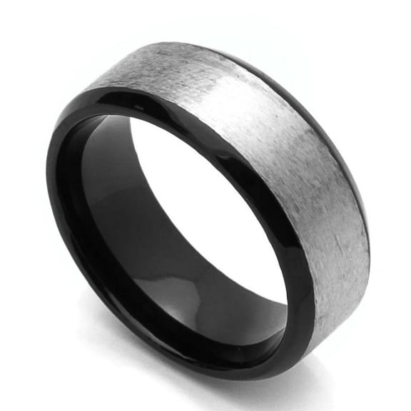 Men Women 8MM Comfort Fit Titanium Wedding Band Beveled Edges Black Ring (Size 7 to 14)