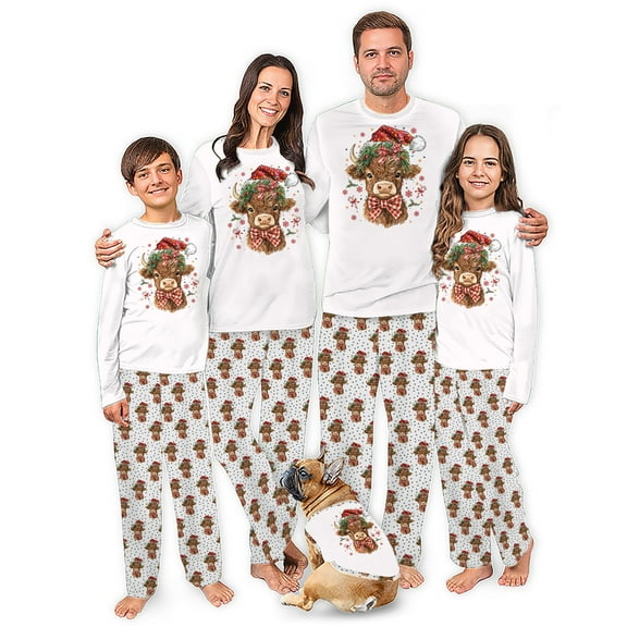 Family Matching Christmas Pajamas Highland Cow Holiday Theme, Size NB to 6XL