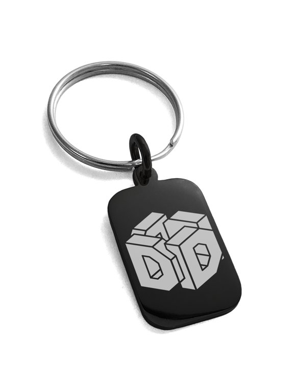 Stainless Steel Letter D Initial 3D Cube Box Monogram Engraved Small Rectangle Dog Tag Charm Keychain Keyring