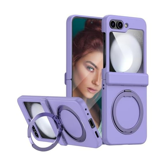 for Samsung Galaxy Z Flip 5 Case with Hinge Protection, Magnetic Ring Holder, Kickstand [Compatible with MagSafe Wireless Charger], Slim Protective Phone Case Cover for Z Flip 5 Cases, Purple
