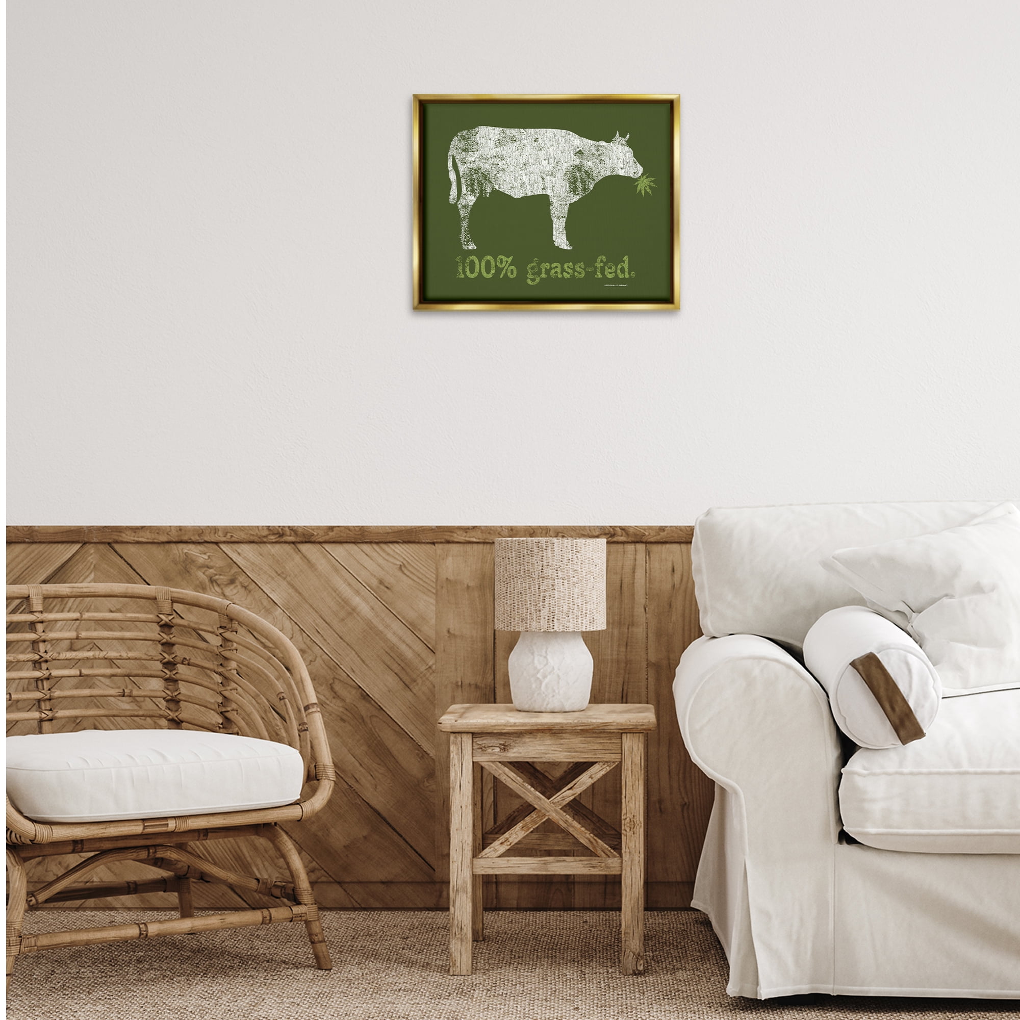 Stupell Industries Grass Fed Cow Animals Painting Gold Floater Framed Canvas Art Print Wall Art, 21 x 17