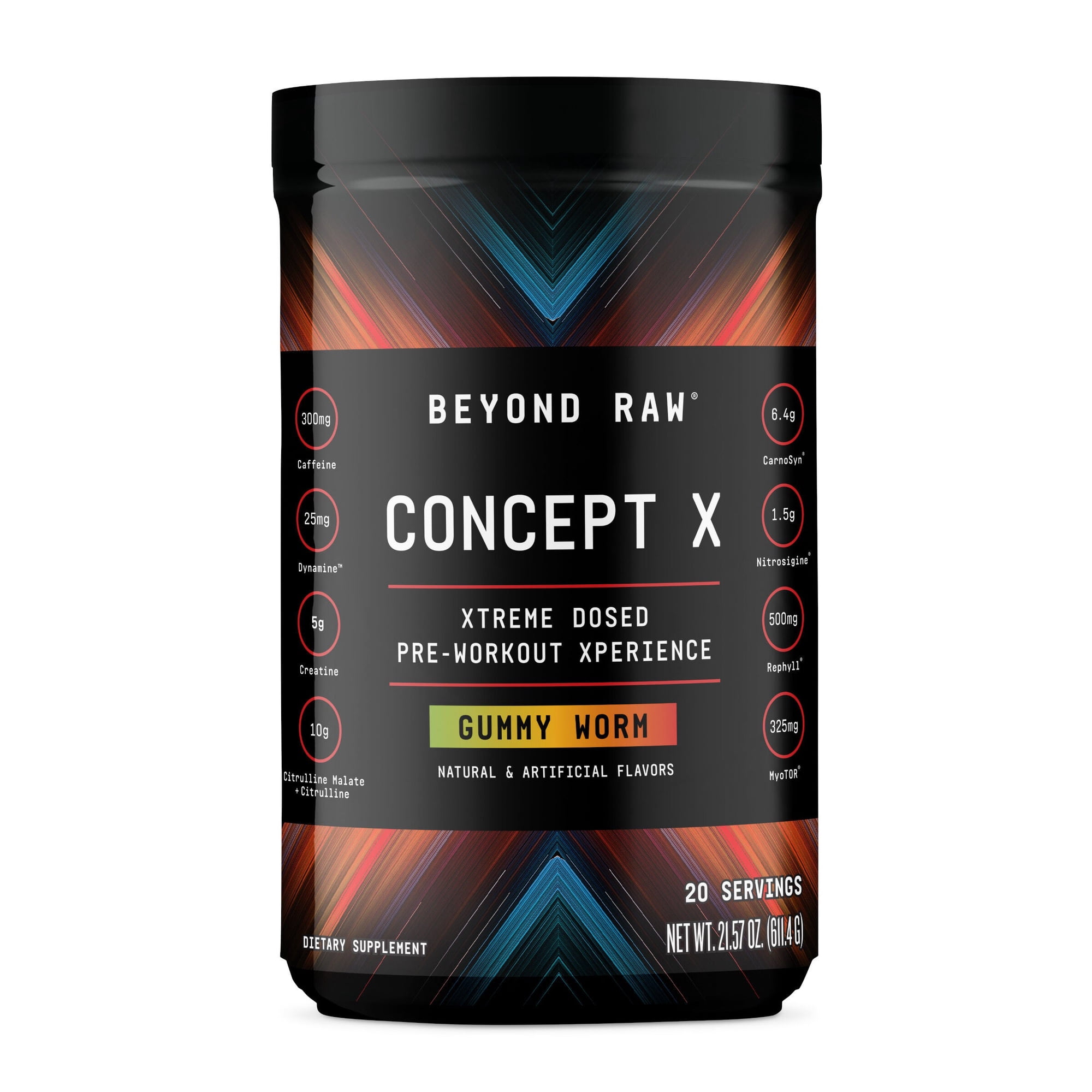 Beyond Raw Concept X | Clinically Dosed Pre-Workout Powder | Contains Caffeine, L-Citrulline, Creatine, and Beta-Alanine | Gummy Worm | 20 Servings
