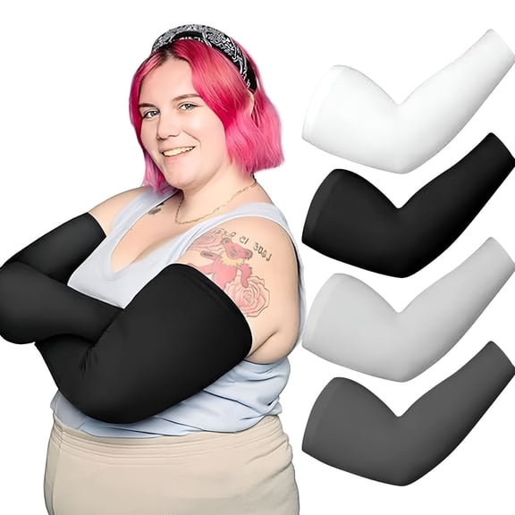 TELOLY 4 Pairs Plus Size Arm Sleeves, Ice Silk Sun Protection Compression Sleeves, Oversized UV Cover For Women Men Basketball Running Fishing