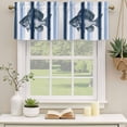 thumbnail image 2 of Ocean Fish Curtain Valances for Windows, Kitchen Valance Window Treatments Panel 2 Pack, Watercolor Navy Blue Aqua Stripe Modern Rod Pocket Short Curtains for Bathroom Bedroom 42 x 12 Inch, 2 of 8