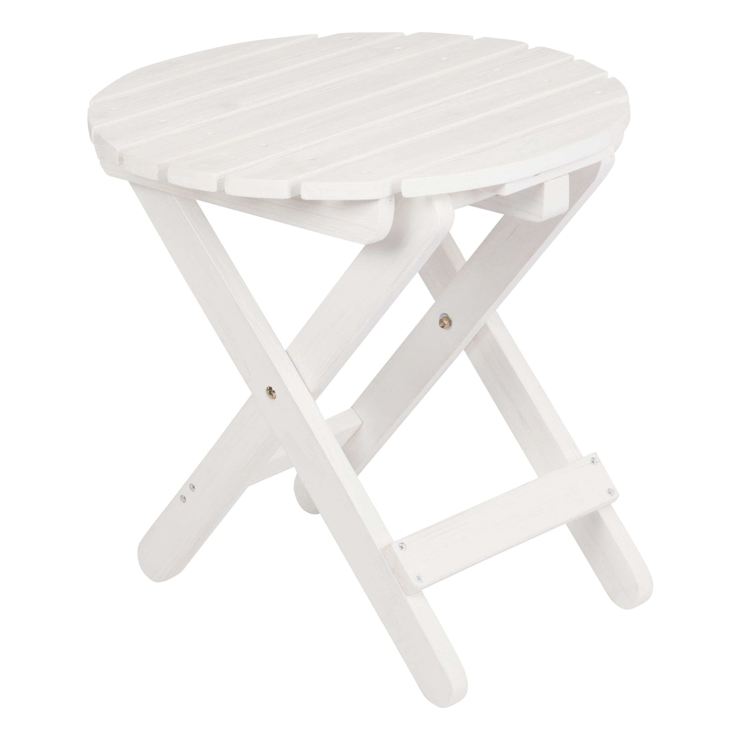 Rustic Round Folding Table in Distressed White Finish