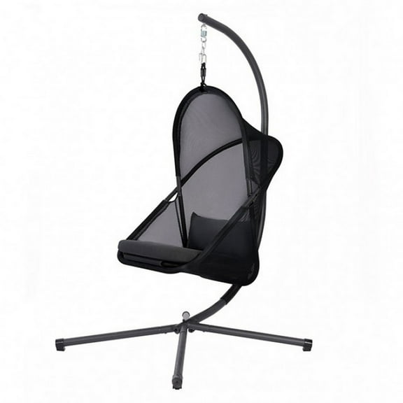 Benjara 28 Inch Swing Chair, Sturdy Steel Frame, Breathable Mesh, Black And Gray