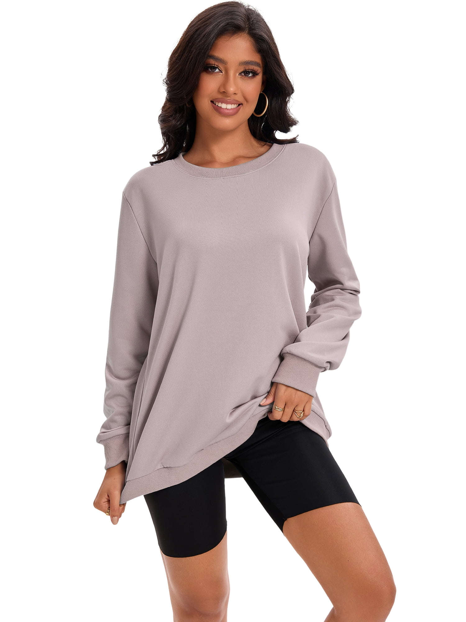 Unique Bargains Womens Sweatshirt Crew Neck Long Sleeve Pullover Shirts M Coffee