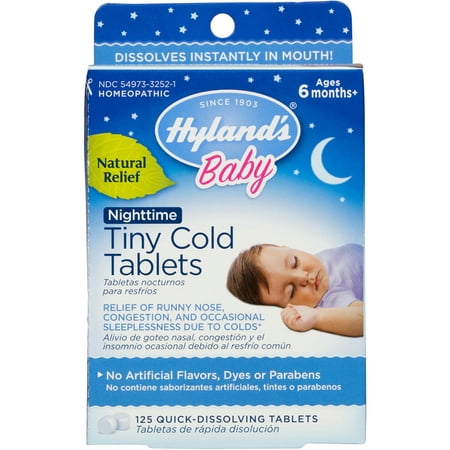 Hyland's Baby Nighttime Tiny Cold Tablets, Natural Relief of Runny Nose, Congestion, and Cold Symptoms at Night, 125 Quick-Dissolving (Best Medicine For Quick Cold Relief)