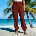 thumbnail image 2 of FRSASU Women Cotton Linen Baggy Palazzo Pants Elastic Waist Beach Yoga Lounge Ankle Pants with Pockets Red, 2 of 6
