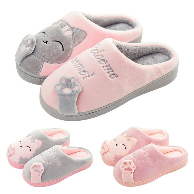 1 Pair Women Slippers Cartoon Animal Pattern Winter Breathable Anti Skid Slippers for Home