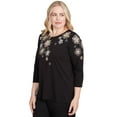 thumbnail image 3 of Alfred Dunner Womens Petite Gold Floral Embroidered Three Quarter Sleeve Top, 3 of 4