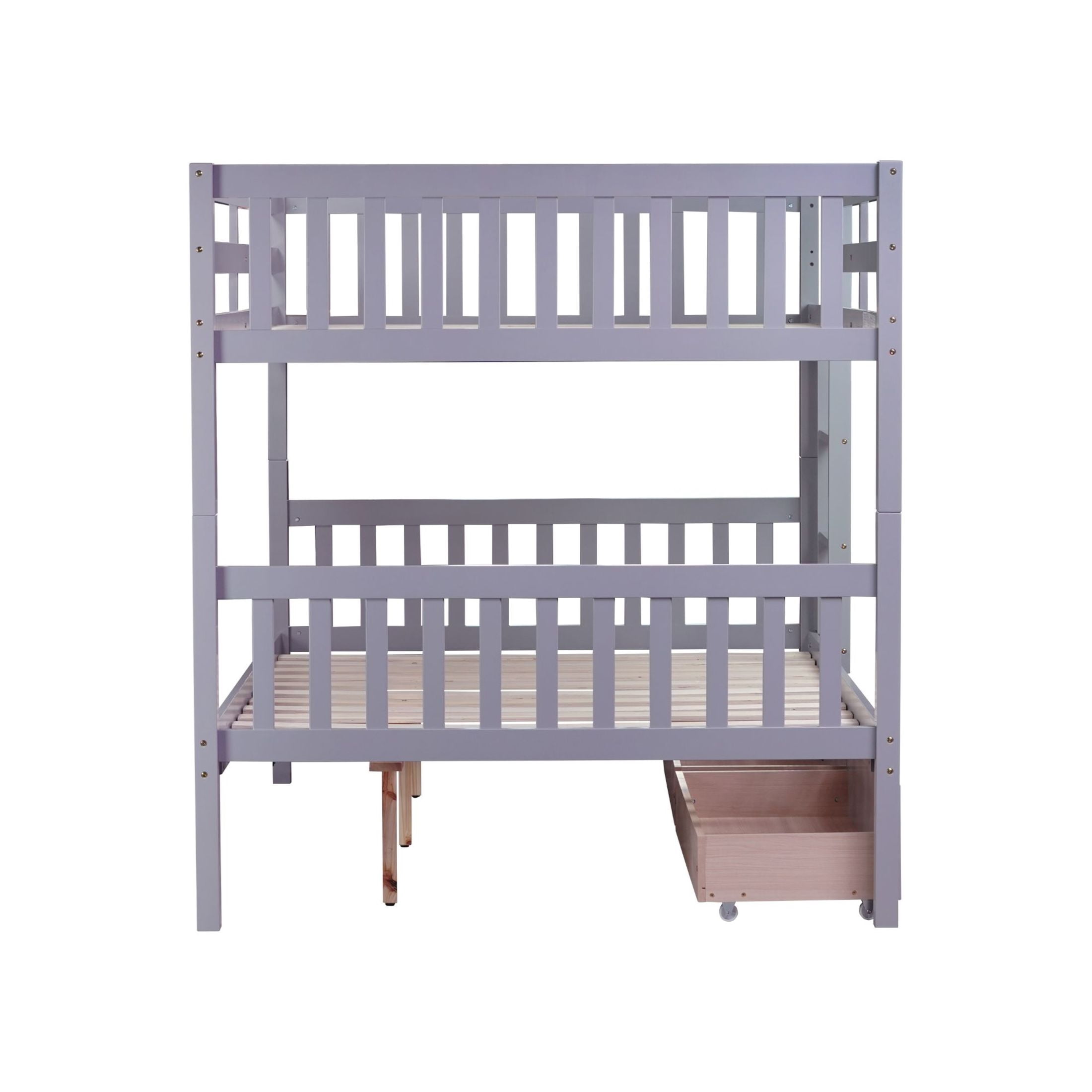 Noble House Full Over Full Rubber Wood Bunk Bed, Convertible Design with 2 Storage Drawers, Guardrails & Ladder, Grey