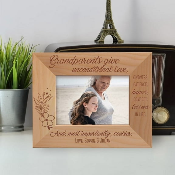 Grandparents Give Unconditional Love And Most Importantly Cookies Personalized Wooden Frame-5" x 3 1/2" Brown Horizontal