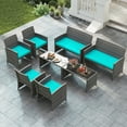 thumbnail image 2 of Gymax 8PCS Patio Outdoor Conversation Set w/Seat Cushions & Tempered Glass Tabletop Turquoise, 2 of 9