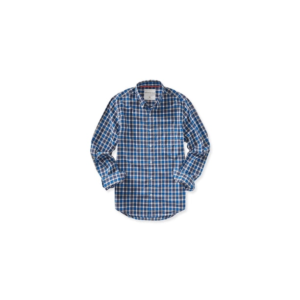 Aeropostale - Camisa con botones a cuadros para hombre, azul, mediano Aeropostale Botones al frente
