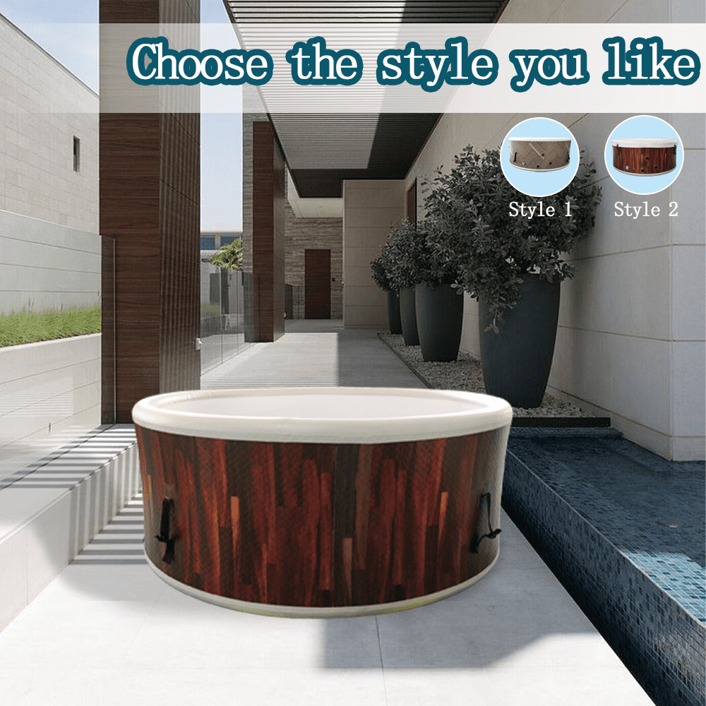 Inflatable Hot Tub Spa, Portable Outdoor Jacuzzi with Bubble Massage, 2-4 Person Capacity, Wood Grain Design for Backyard, Patio & Romantic Relaxation