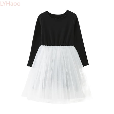 LYHaoo Toddler Girls Long Sleeve Holiday Party Festival Dress Dance Party Dresses Clothes，Girls Basic Dresses Sizes 18-24 Months Black