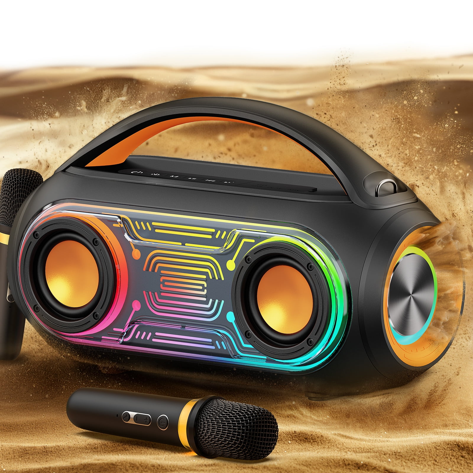 FanFun Party Speaker, Portable Bluetooth Speaker with Dazzling Party Lights, 6 Voice Modes, IPX5 Waterproof