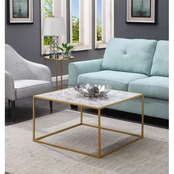 Convenience Concepts Gold Coast Faux Marble Coffee Table, Gold/Faux Marble