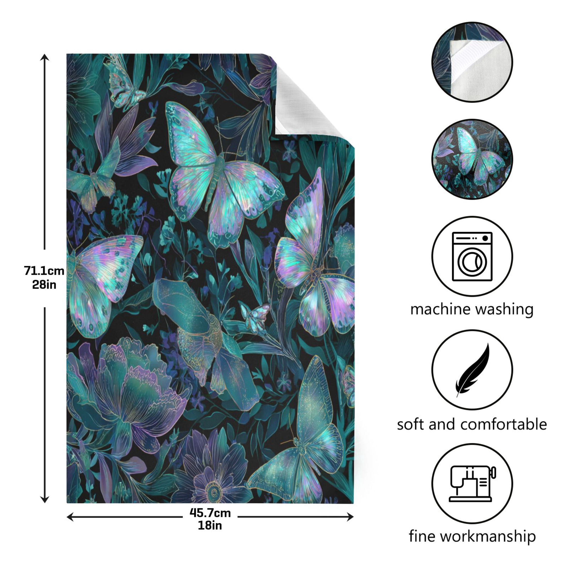Qxltty Fluorescent Blue Butterfly Kitchen Towels 28 x 18 Inch Set of 6 Soft Cotton Linen Feel Dish Towels with Hanging Loop for Drying, Cleaning & Decor