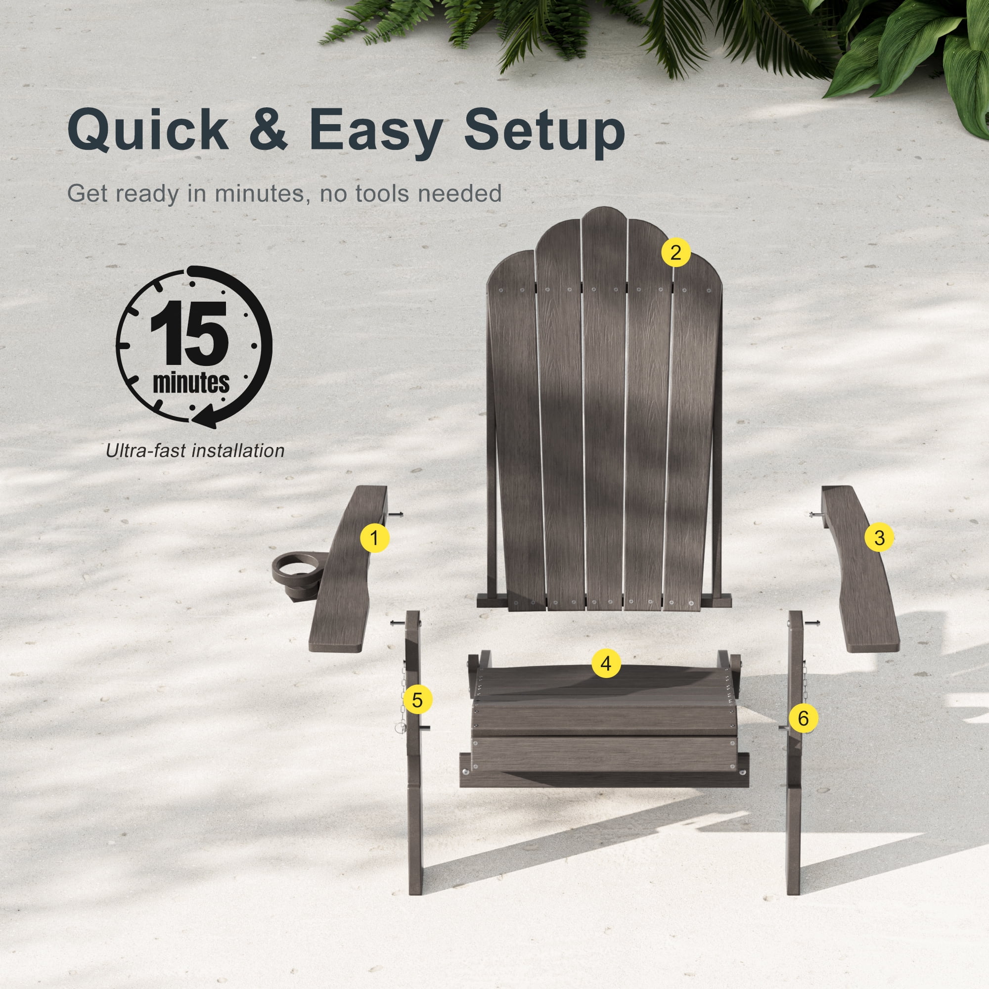 ACEGOSES Foldable Outdoor Adirondack Chair with Cup Holder,Weather Resistant HDPE Plastic for Patio, Fire Pit, Deck, Brown