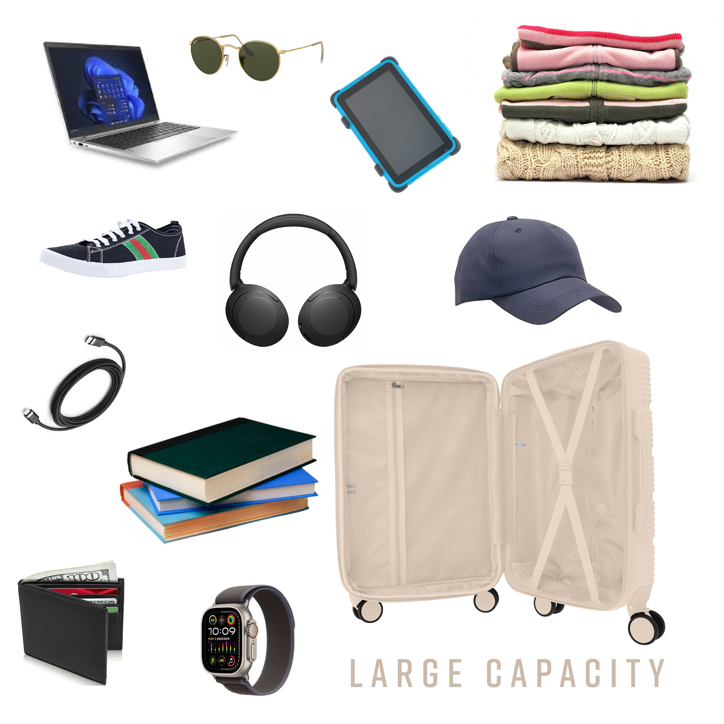 G-Force 3 Piece Expandable Rolling Luggage Set in Ivory