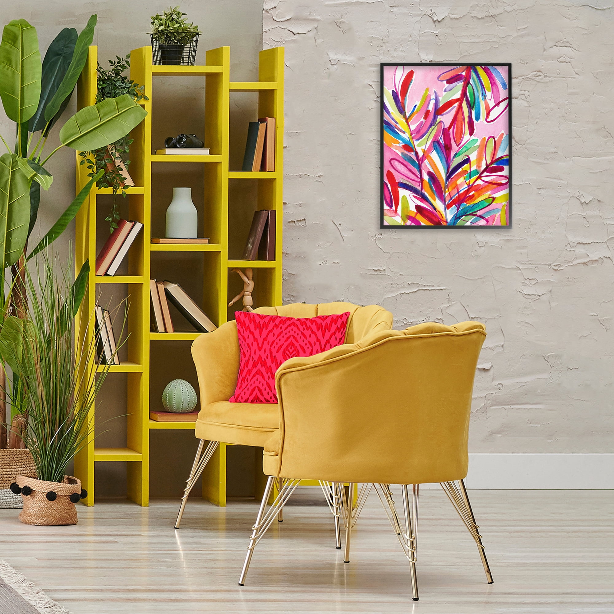 Stupell Industries Bold Tropical Leaves Botanical & Floral Painting Black Framed Art Print Wall Art, 16 x 20
