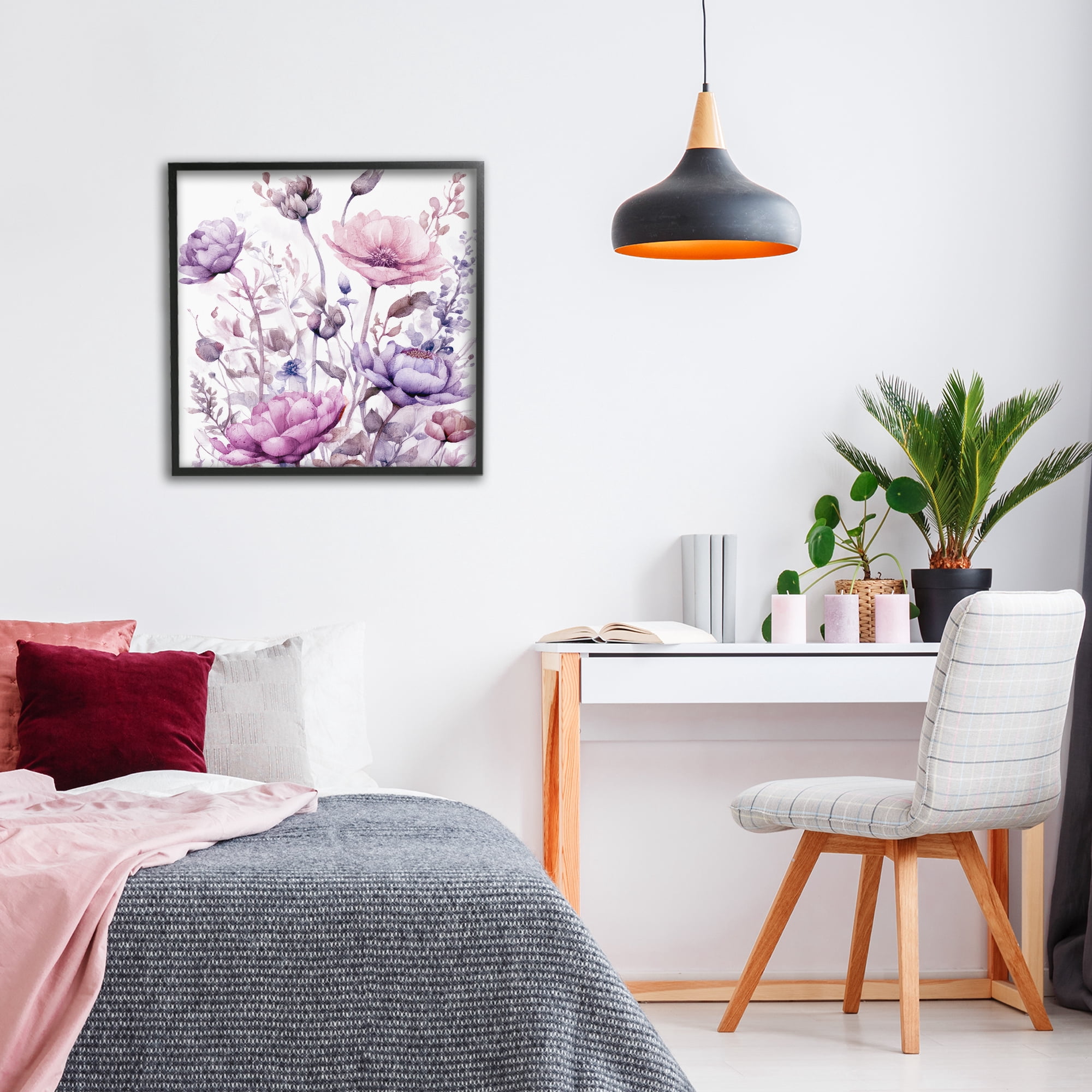 Stupell Industries Purple & Pink Florals Black Framed Giclee Art, design by Kim Lewis