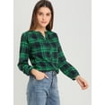 thumbnail image 2 of INSPIRE CHIC Camisa vintage abotonada para mujer Blusa a cuadros con cuello dividido Tops Verde oscuro S, 2 of 6