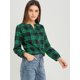 thumbnail image 2 of INSPIRE CHIC Camisa vintage abotonada para mujer Blusa a cuadros con cuello dividido Tops Verde oscuro S, 2 of 6