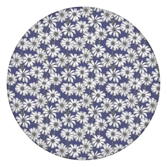 Blue Daisy Flower Floral Pattern Round Fitted Tablecloth with Elastic Edge,Dining Table Cover Waterproof,Outdoor Round Tablecloth for Camping,Dining,Indoor and Outdoor